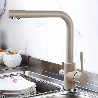 Robinet de cuisine en laiton, Rotation à 360 degrés, eau filtrée, coude et Double Angle droit, pour l'eau d'évier de cuisine